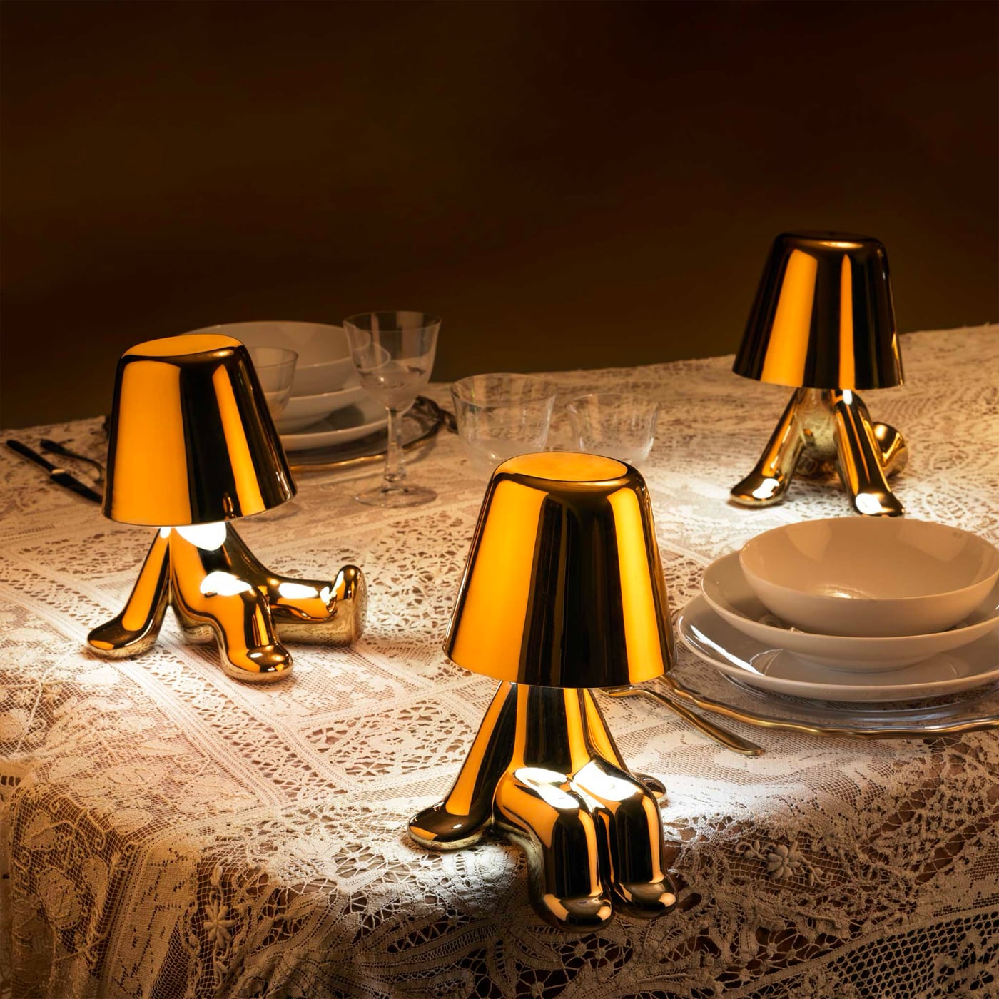Qeeboo Golden Brothers Lampada ricaricabile