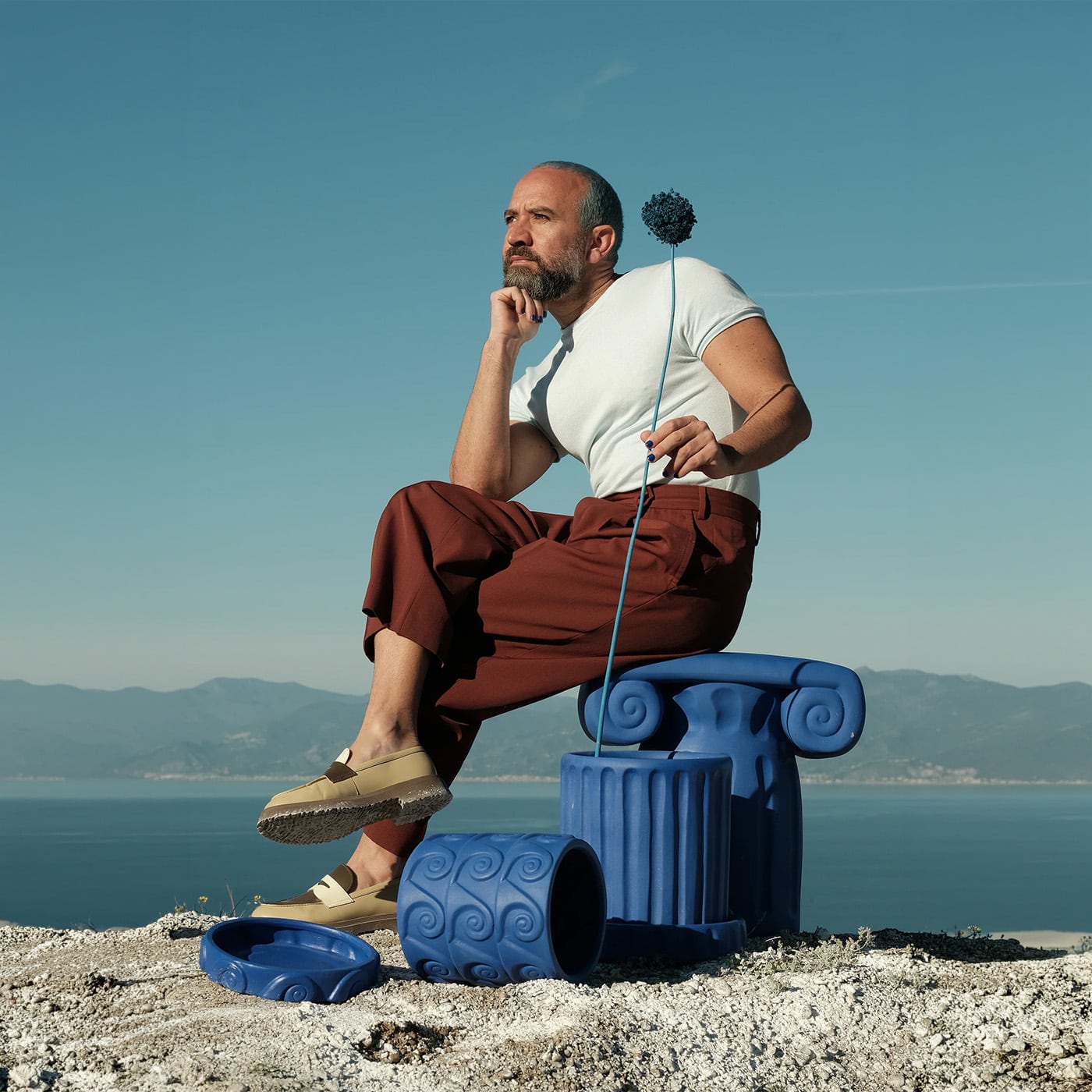 Seletti Terracotta Capitel Blue Sgabello/Tavolino