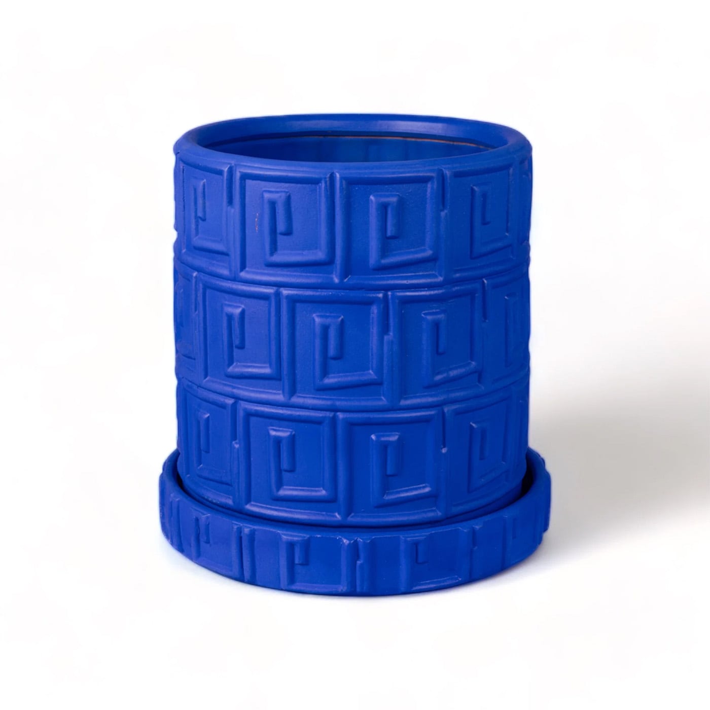 Seletti Terracotta Vase with Saucer Greca Blue Vaso