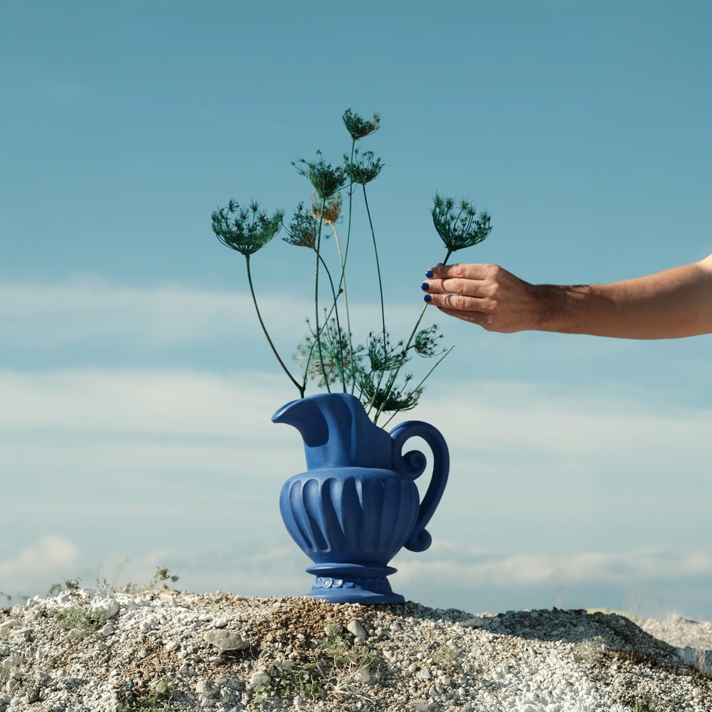 SelettiTerracotta Vase Caraffa Blue