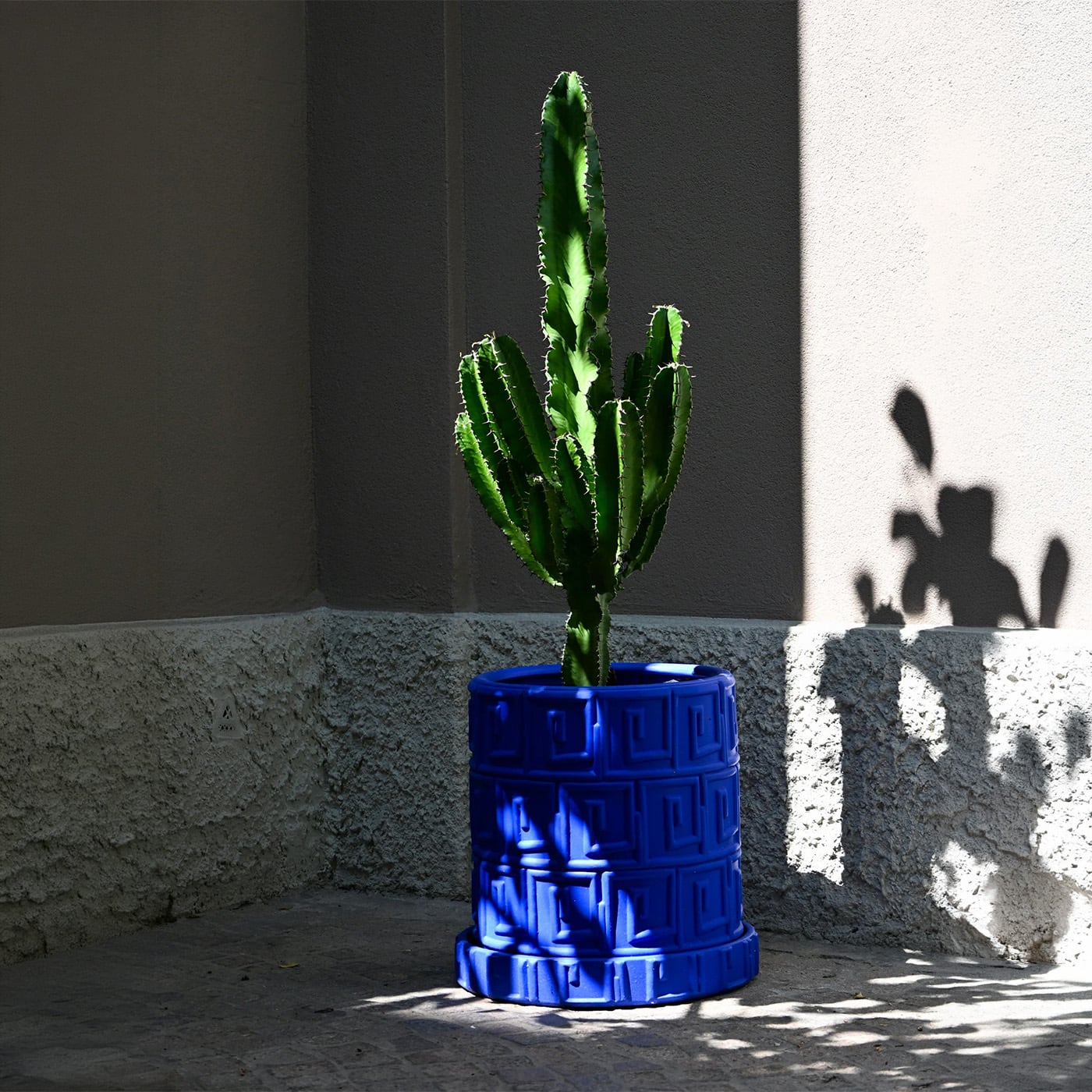 Seletti Terracotta Vase with Saucer Greca Blue Vaso