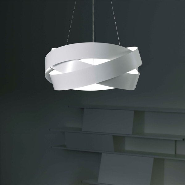 Lampadario sospeso led 28w spirale intrecciato design moderno argento  orizzontale luce bianca per camera cucina soggiorno